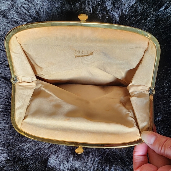 Vintage Ingber Foldover Clutch Purse with Gold Tone Kiss Lock Faux Fur/Wool like - Picture 10 of 14